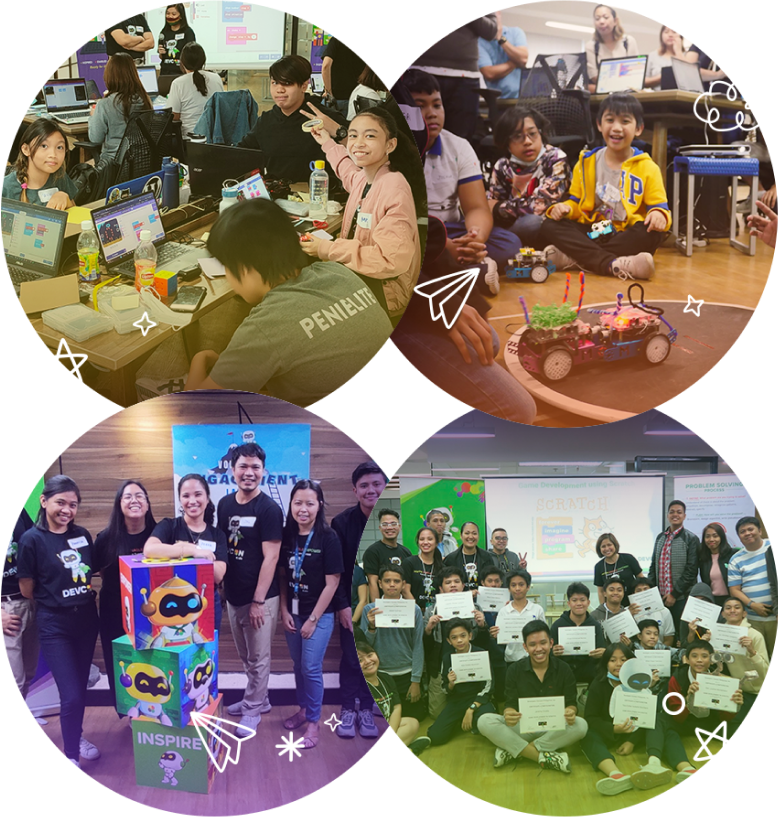 Kids at a DEVCON Kids Manila Hour of AI event